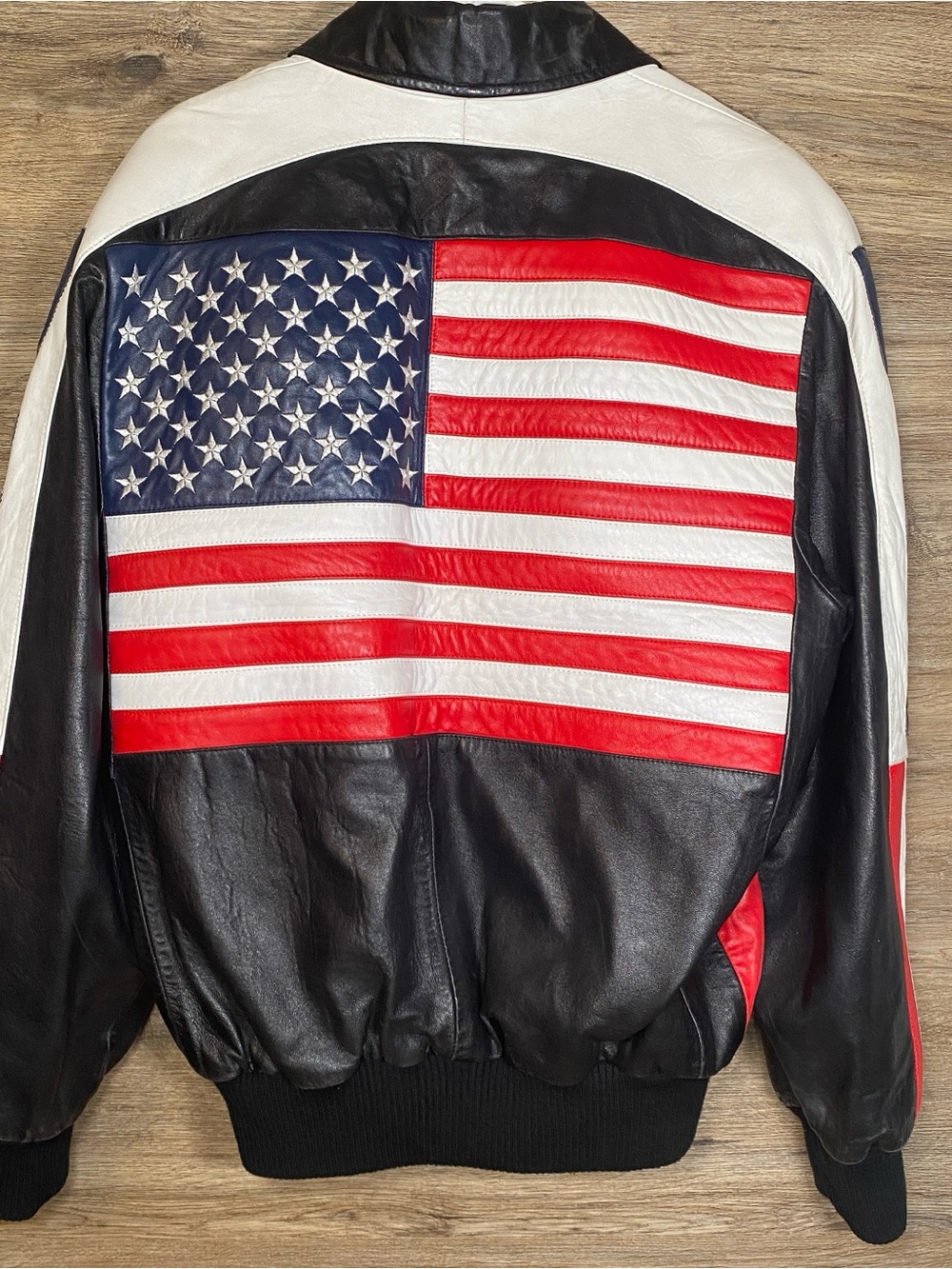 VTG Michael Hoban Jacket Men’s 40 Leather North Beach USA Flag Bomber 90s